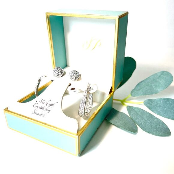 Jenni Park Swarovski Silver Tone Round And Hoop Set - Picture 7 of 14